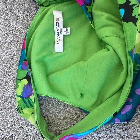 Vibrant Floral V-neck Dress Evan Picone Size 6, wedding, cocktail, chartreuse - Picture 10 of 12